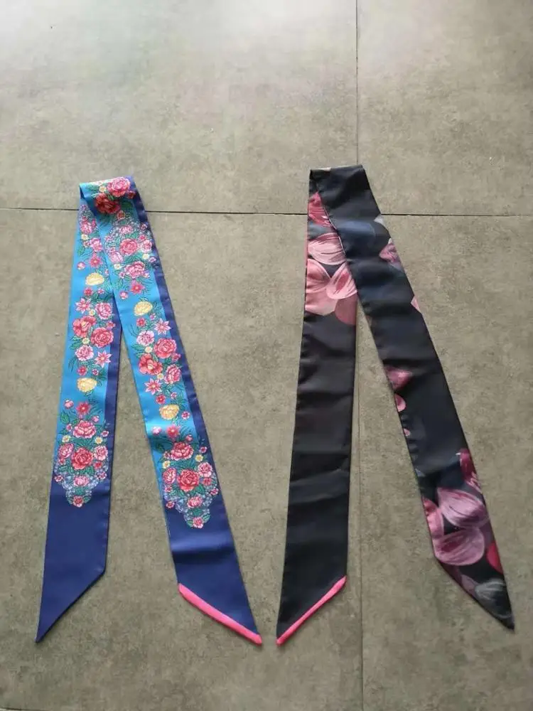 Lady 100% Polyester White Silk Scarf Tie Handle Bag Scarf Ribbon Scarf