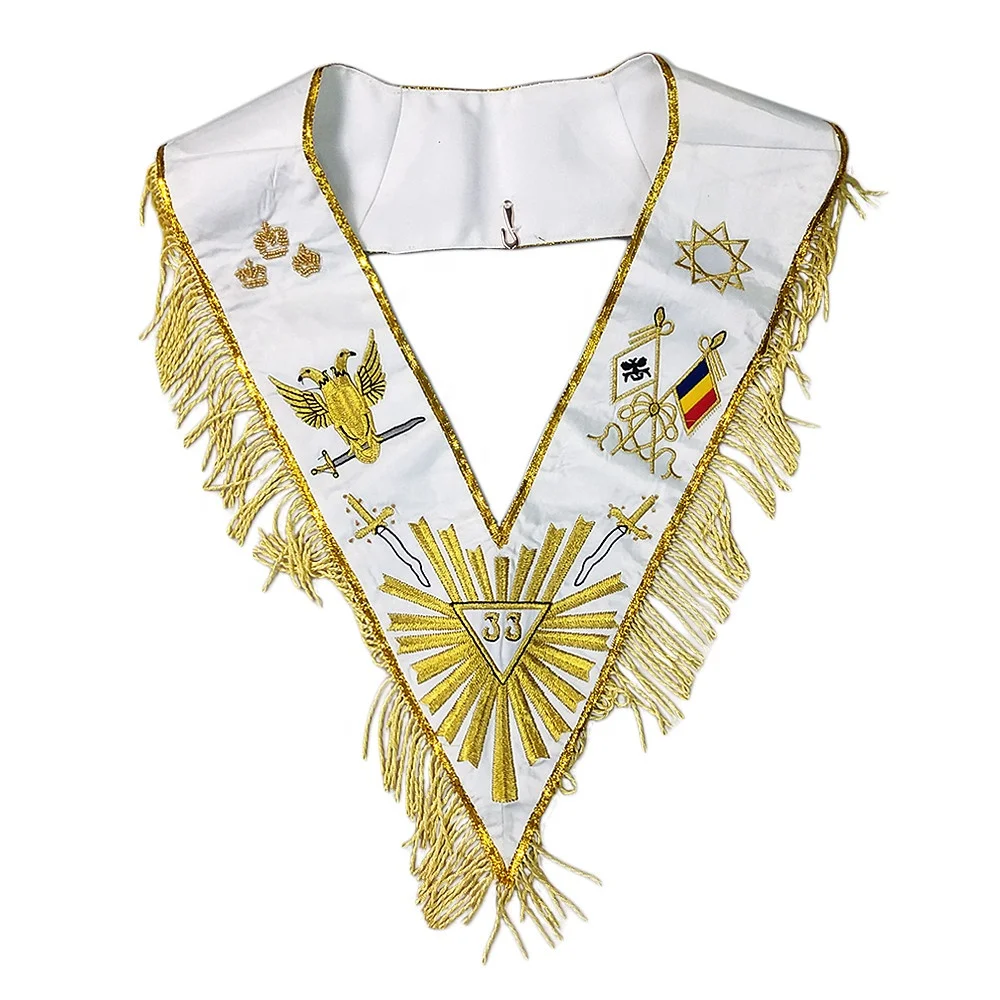 
Masonic Regalia 33rd Scottish Rite 33 Degree Masonic Charm Jewel Wings Up Embroidered Silk Collar 