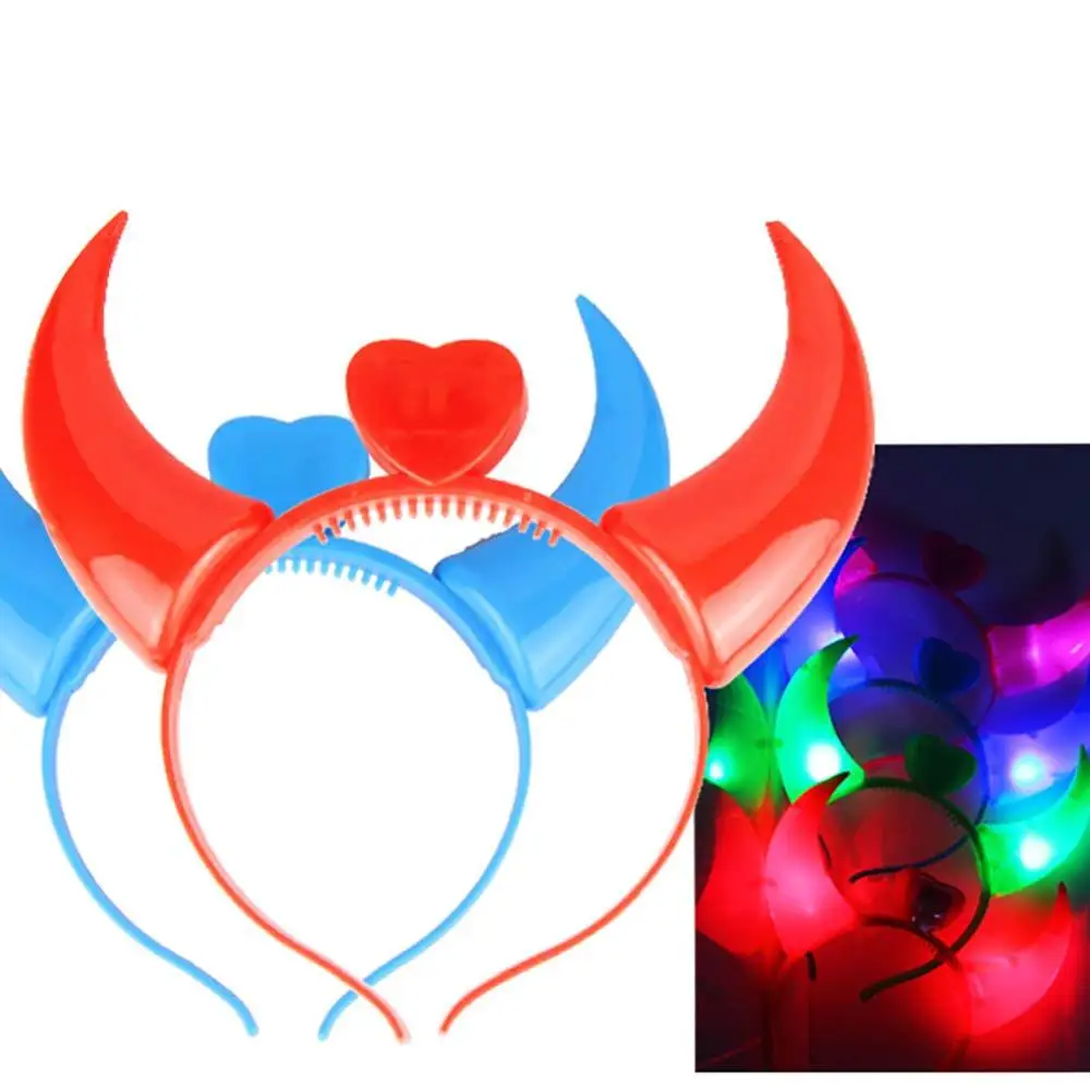 LED Light up Horns Hair Band Halloween OX Horn LED Party Flashing Headband For Kids Park Store Sale