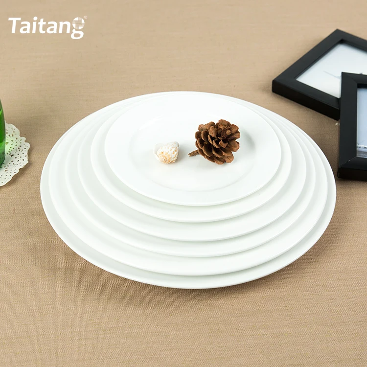 customized size economical ceramic white dinner flat plate for restaurant wedding and banquet