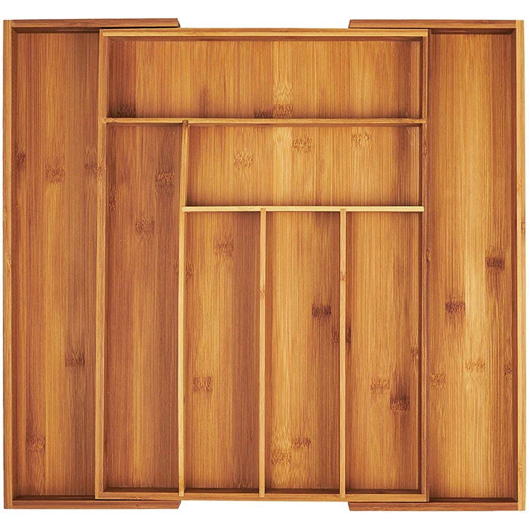 With 6 Compartments Expands To 8 Bamboo Expandable Drawer Organizer
