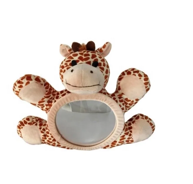 Baby Car Seat Stuffed Plush Toy Plush Giraffe Cow Animal Dear Mirror Rearview Baby Rattle Infant Backseat Toy