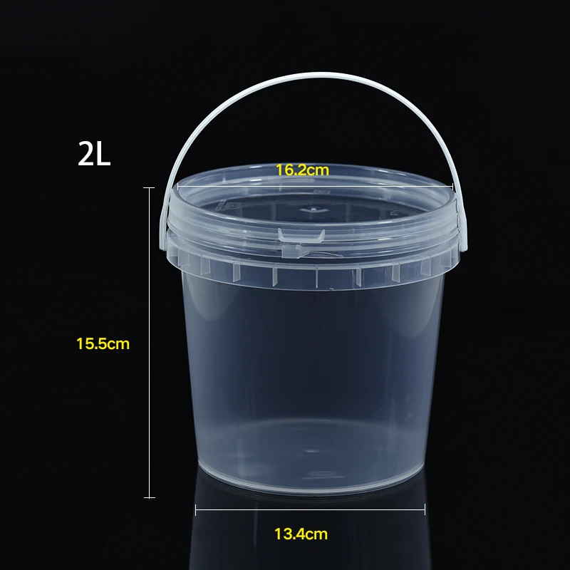 
2L cc Unbreakable PP transparent Plastic Round Bucket container manufacturer clear Pail With Lid food grade Customrized Logo 