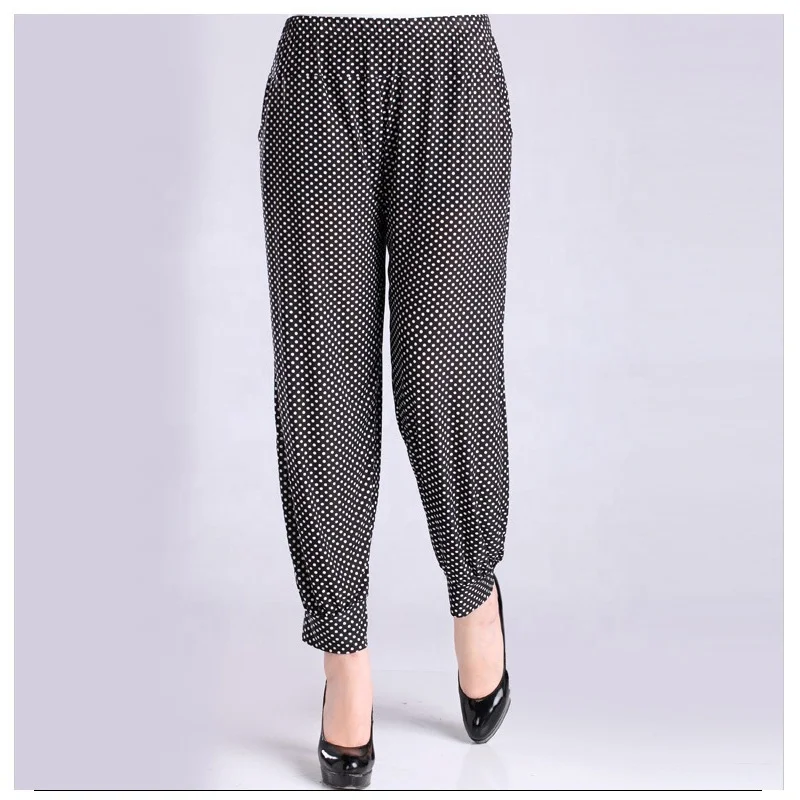 Women Casual Wear Printed Ice Silk Knickers Breathable Cooling Harem Pants