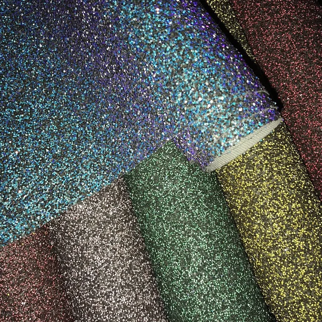 Chunky Glitter Glow In Dark Glitter Reflective PU Leather Fabric For Shoes Handbags Purses