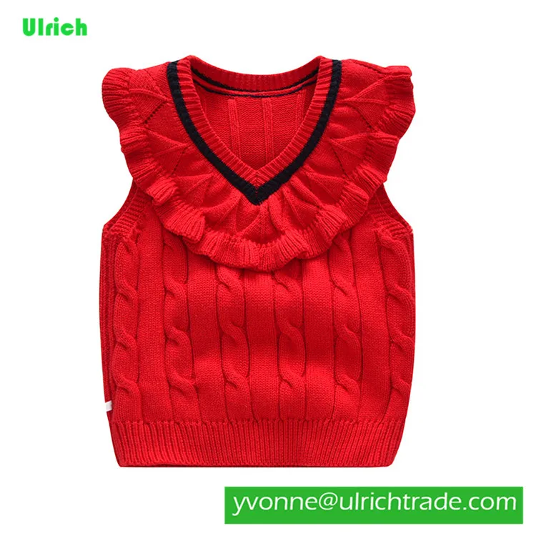 JYJY523 sleeveless baby knit vest sweater with lace collar pullover