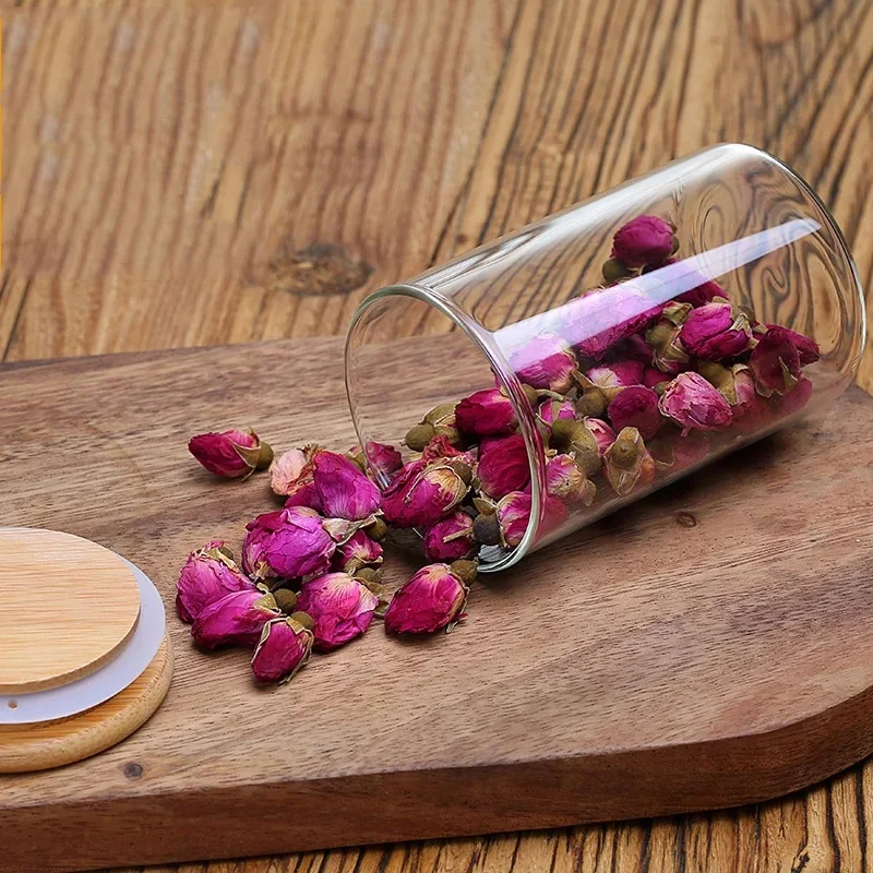 Custom Pyrex Spice Glass Jar with Sealed Wooden Lid Amazon Top Seller Modern Design Food Storage Jar Safe for Tea Kitchen Use