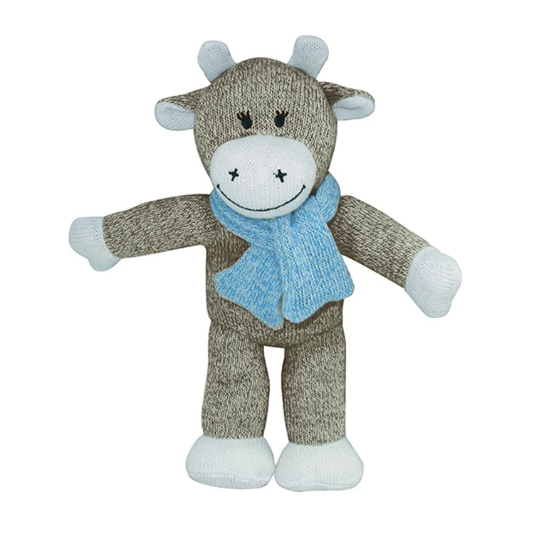 White knitted cute animal knitted cow stuffed toy for baby gifts