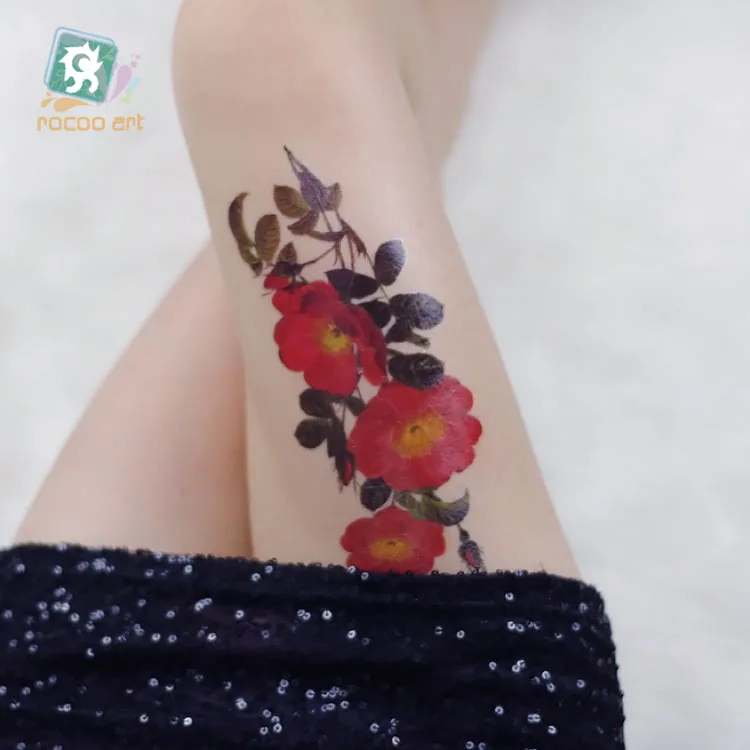 Fashion Beautiful Female Leg Tattoo Of Flower Temporary Tattoos Stickers Lotus Peony Cherry Blossoms Hips Tattoo Design