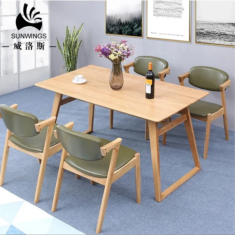 Nordic European Wood Dining Chair and Tables Wooden Rectangular Dining Table with 4 Chairs Set Home Furniture Modern Natural