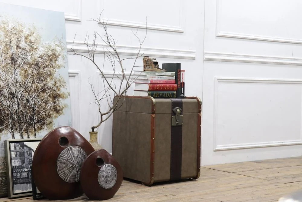 vintage PU exterior aviator range side table with wooden trimed