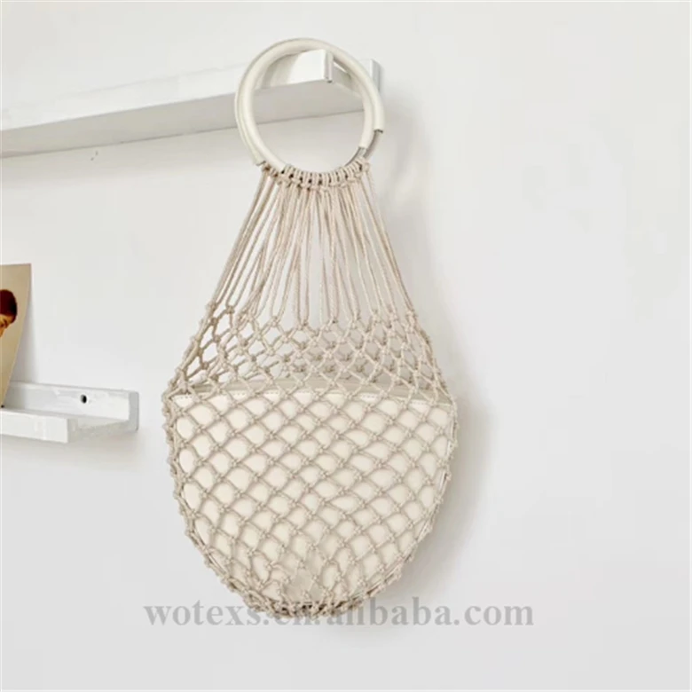 NG078 Fashion Summer New Net Small Beach Square Bag Hemp Rope Woven Vintage Macrame Crochet Handbag Tote Bag