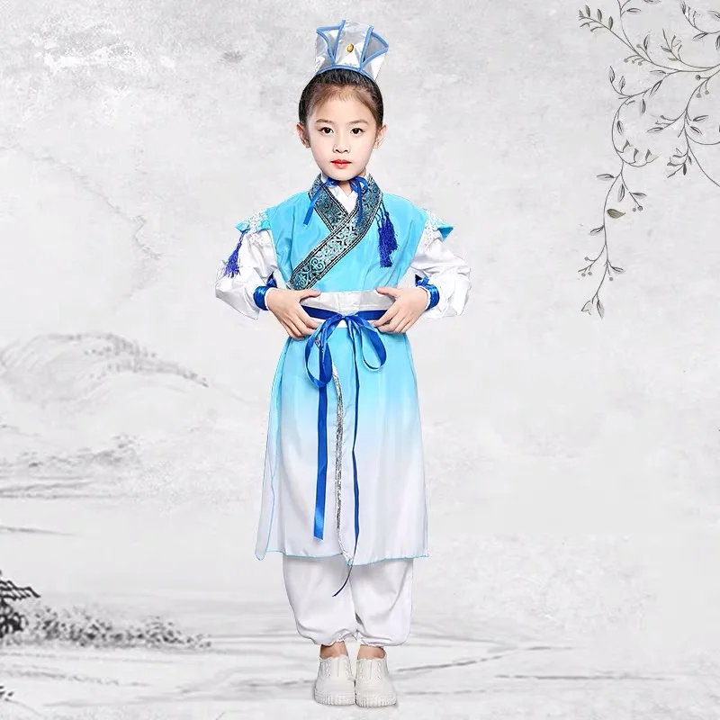 Традиционный китайский костюм для детей, костюм для представлений в детском саду с тремя героями