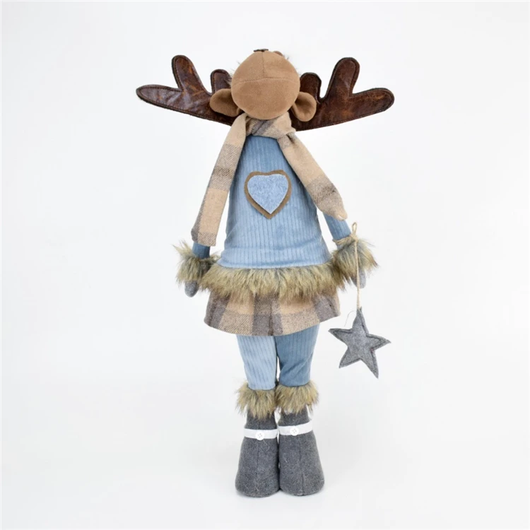72cm xmas gift elk home decorations standing moose christmas decor wholesale blue fabric reindeer with star hanging