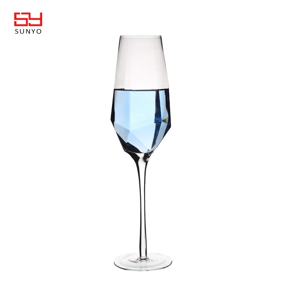 New Product Diamond shape custom  crystal glass red wine glass creative tall glass home decoration diamond cup