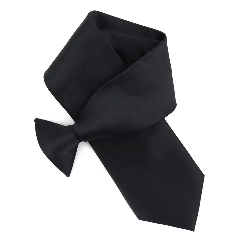 Easy Neck Tie Pretied Formal Polyester Satin Men Police and Security Wholesale Solid Color Tuxedo Black Clip On Ties