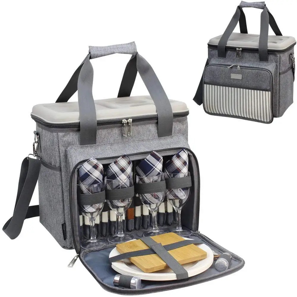 
Insulated Cooler Tote Bag for Picnic with 4 Tableware Set Formed Lid as Picnic Table Outfit - Hard EVA 4 Persons PG0427-03 ODM 