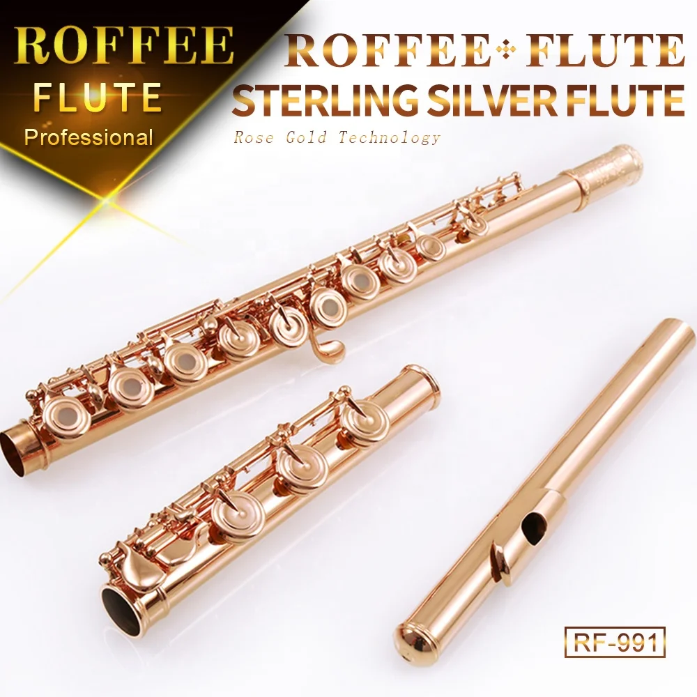 ROFFEE 991 Professional Performance Level 17 Open Holes Rose Gold Plated Sterling Silver Flute