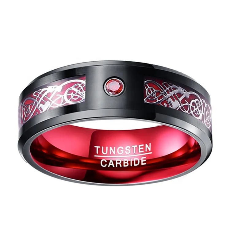 High quality factory wholesale men tungsten carbide rings with dragon piece inlay