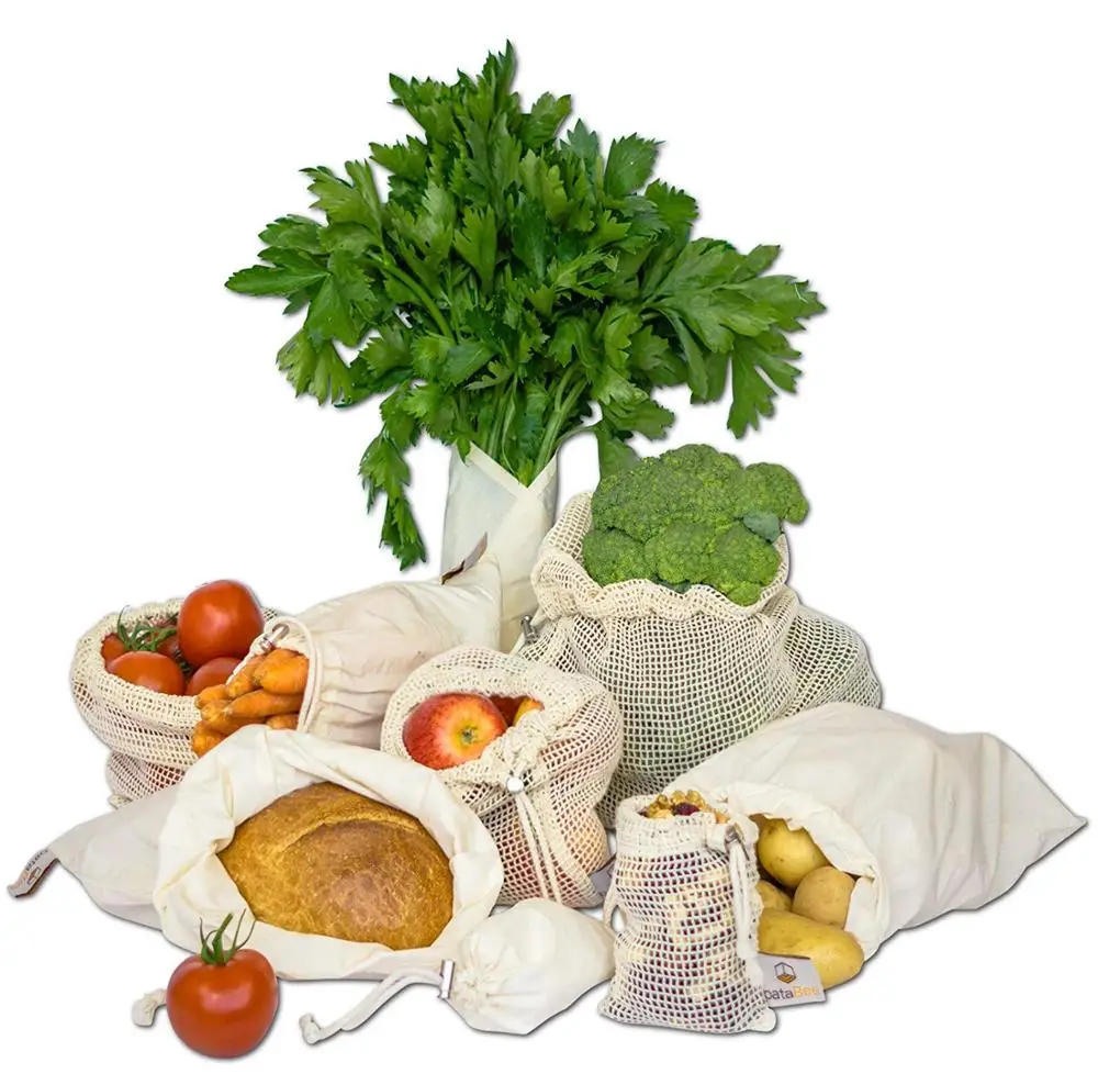 Mesh storage produce bags for potatoes,onions,garlics,vegetables reusable net tote bags for fruit veggie drawstring bag