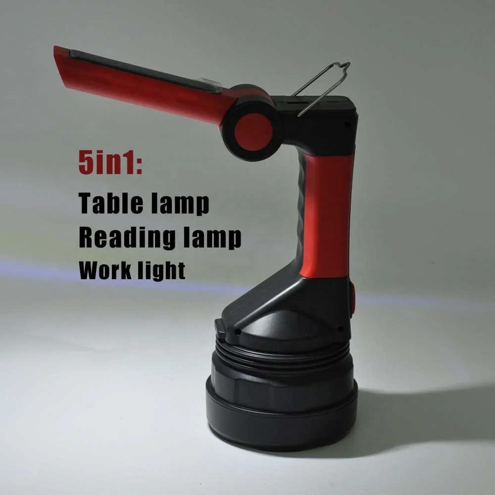 5in1 Portable Searchlight Hunting flashlight Super Bright output Power Bank USB Solar Rechargeable led handheld spotlight