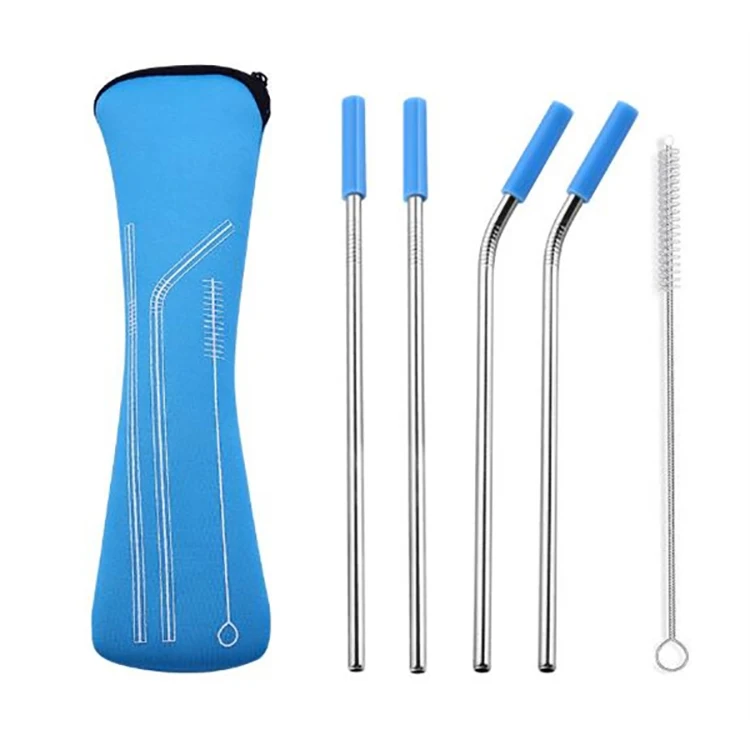 
Wholesale Custom Logo Reusable Stainless Steel 304 Drinking Straws Metal Straw with Silicone Tips & Cleaning Brush Straw 