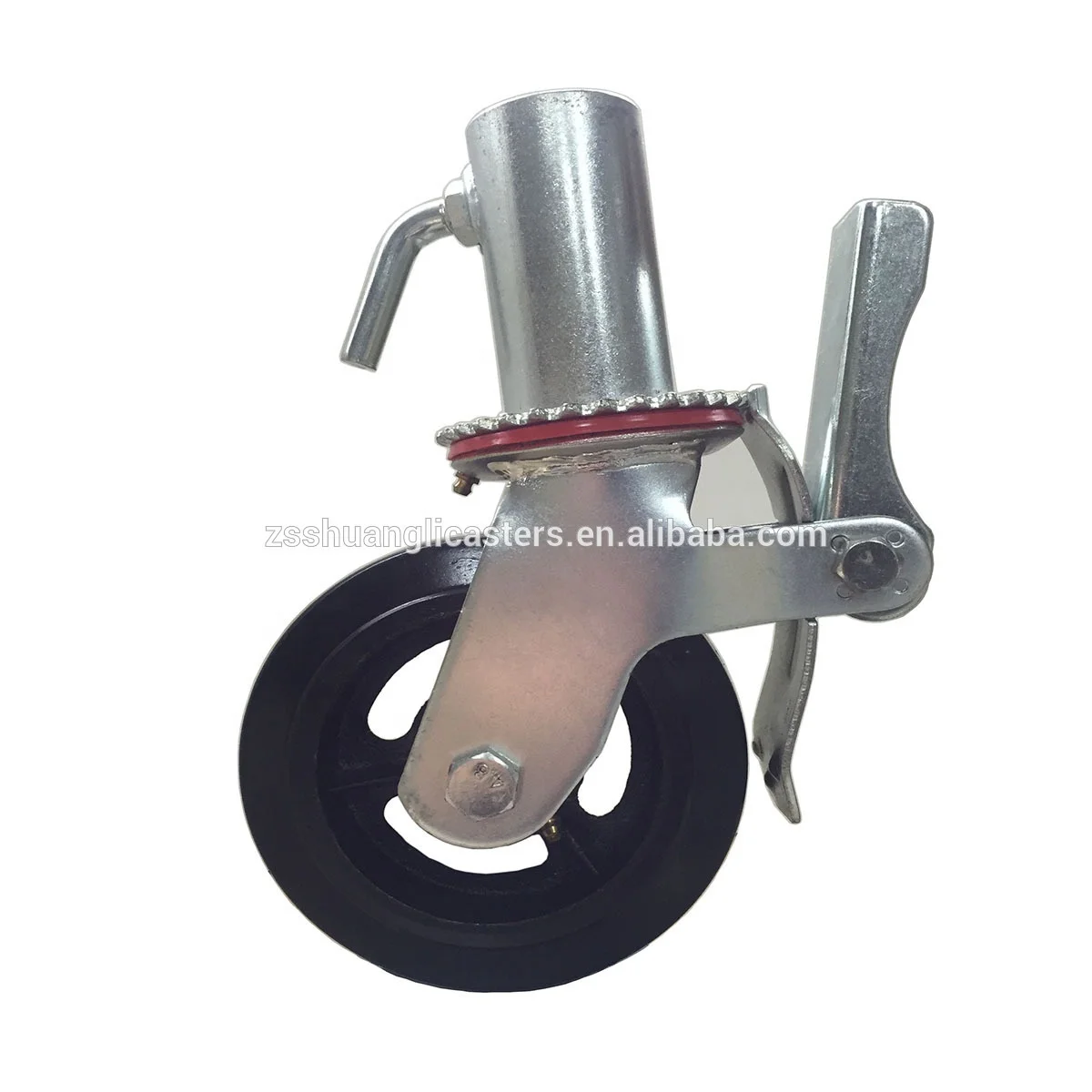 Scaffold caster wheel 6 inch Cast Iron core polyurethane swivel caster with rear brake heavy duty caster wheel