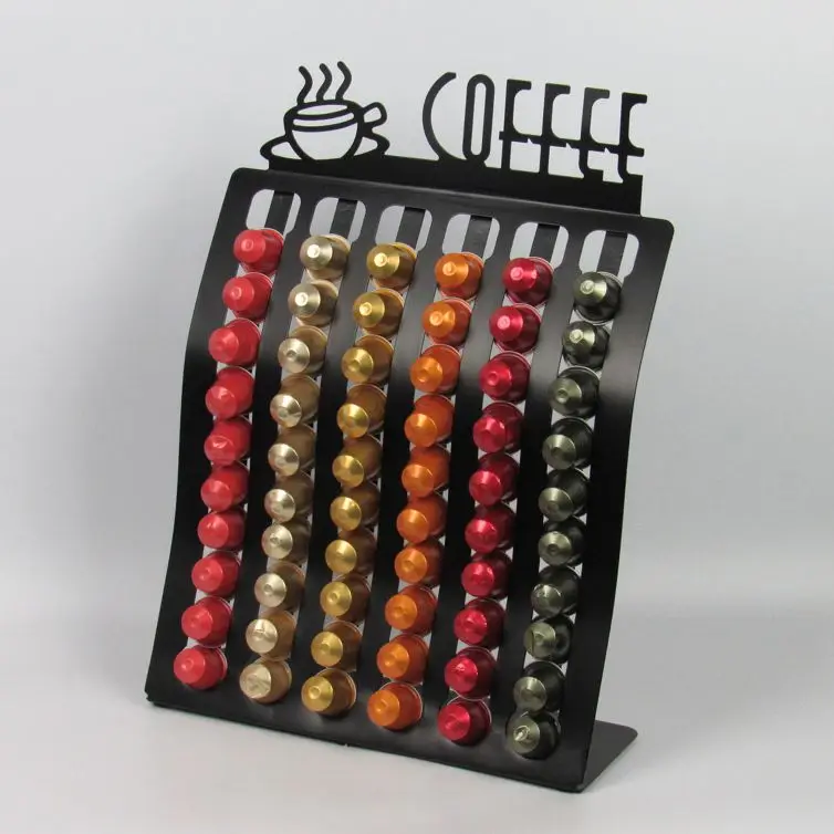 Modern Black Powder Coated Metal Coffee Pod Holder Nespresso Capsule Holder Functional Storage Design Kitchen Use Box Packed
