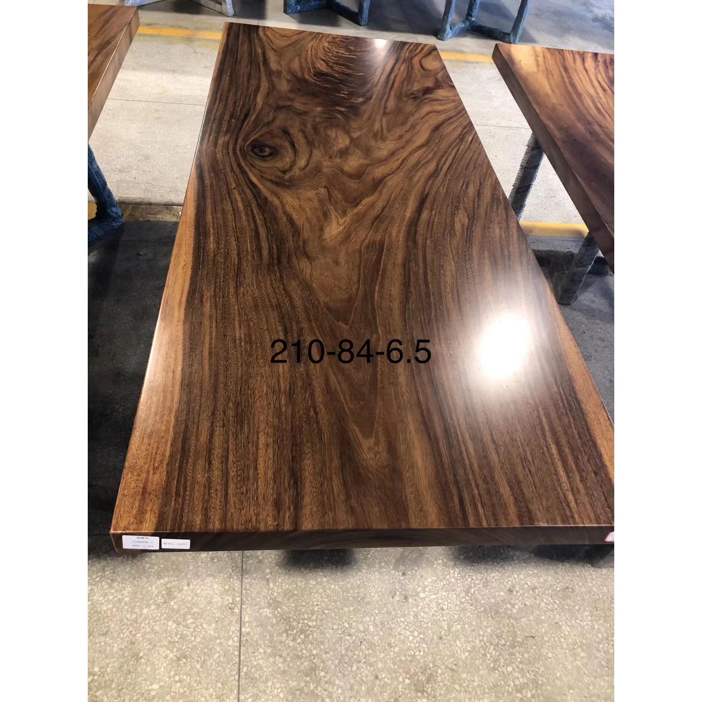 Straight edge 6 seater dining table dark wood grain walnut slab