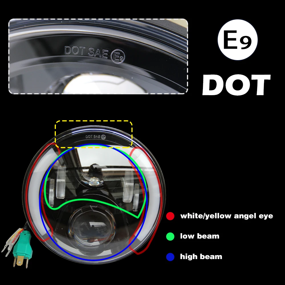 Auto LED Lights Dual Color Halo Ring Angel Eye 12V 24V Car and Truck Round Auto DRL 7 Inch Led Headlight