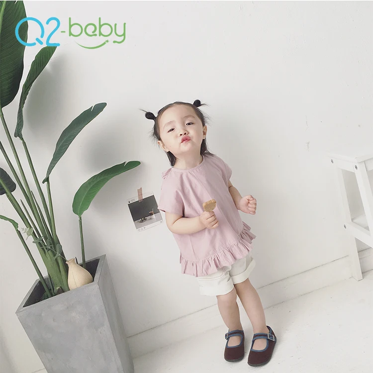 
Q2-baby New Back Button Kids Clothes Custom Made Baby Ruffle Blouse Shirt 