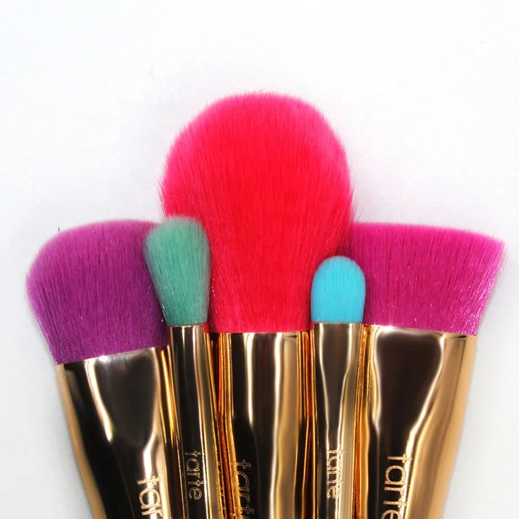 Custom professional 5pcs new tarte colorful rose gold spiral blusher powder contour makeup brushes brochas de maquillaje