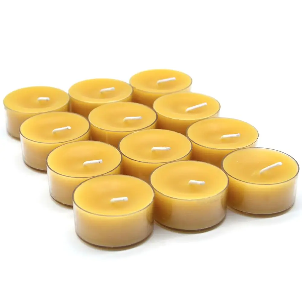 Handmade natural beeswax tealight candle