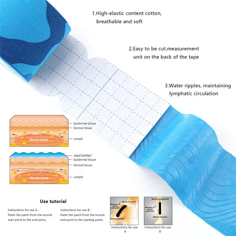 
OEM Custom Logo Print Pre Cut Sport Athletes Water Resistant Cotton Support Kinesiology Muscle Tape 
