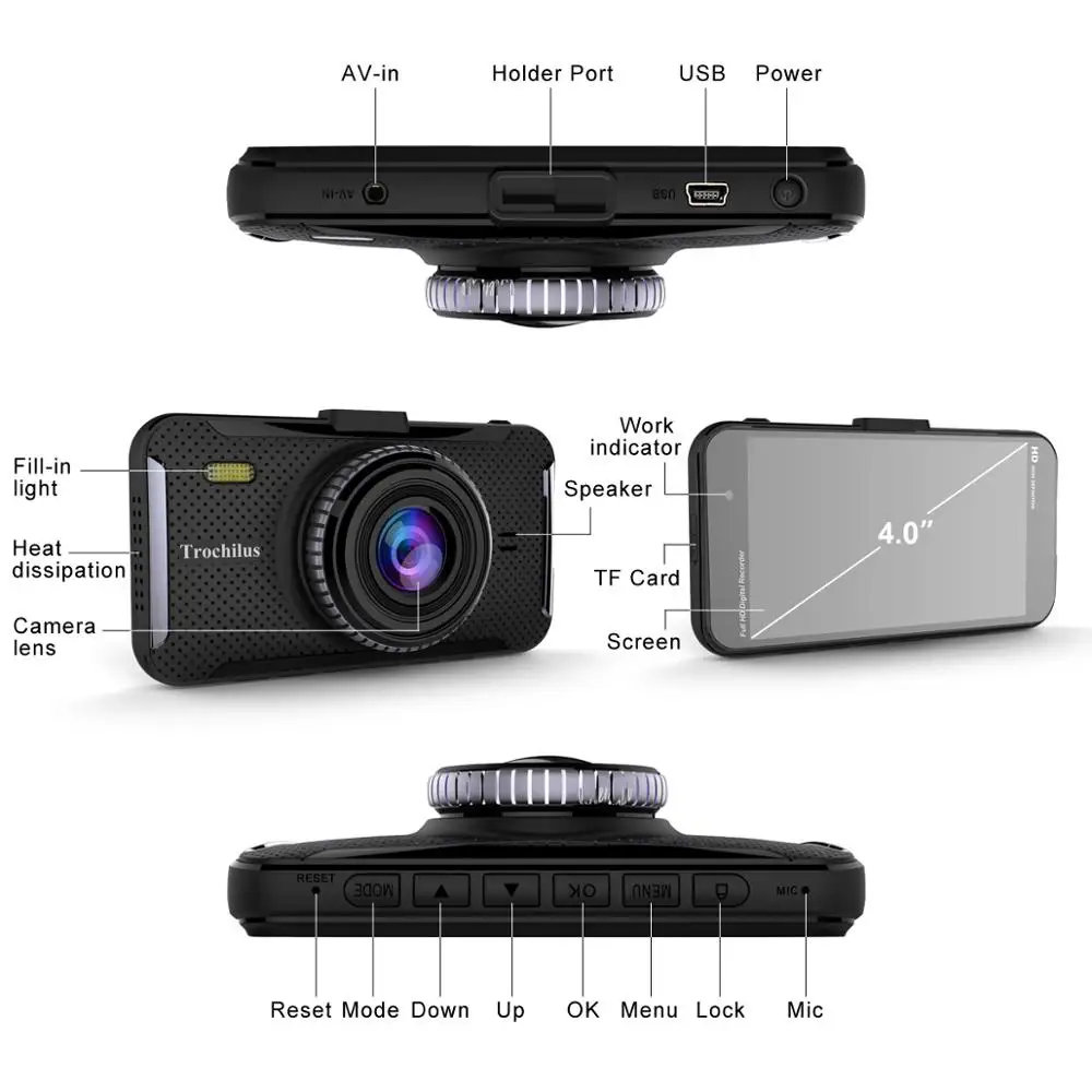 Universal full HD 1080P 4Inch 170 Wide Angel dashboard cameras for cars