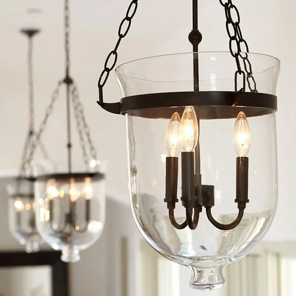 Retro Rustic Clear Glass 3 candle Lights Bell Jar pendant light