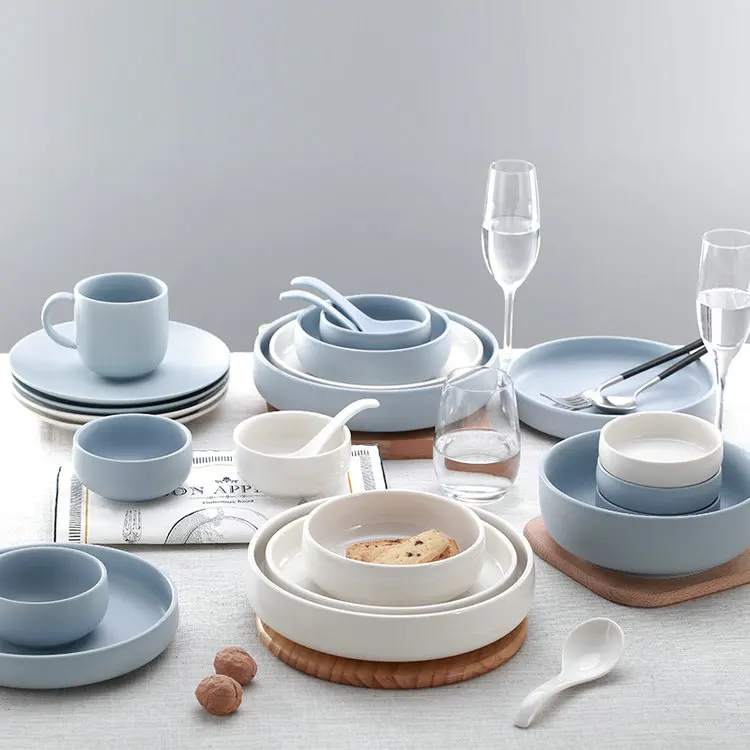 Modern hotel wedding korean nordic solid color matte glazed dinner plates dinnerware sets tableware ceramic