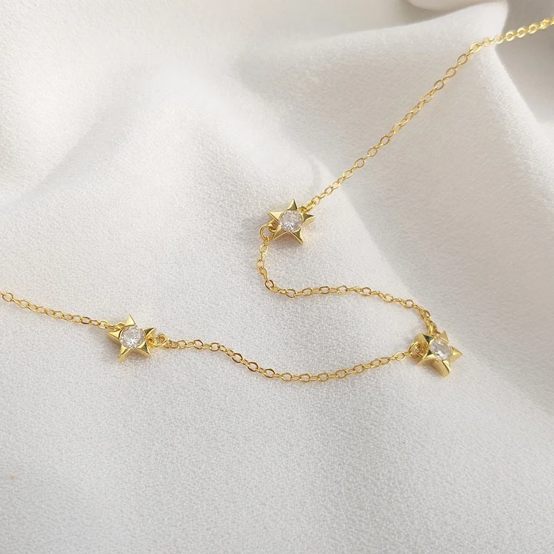 Bijoux Femme Minimalist Star Choker 925 Sterling Silver Jewelry 18K Gold Plated Star Necklace Chokers