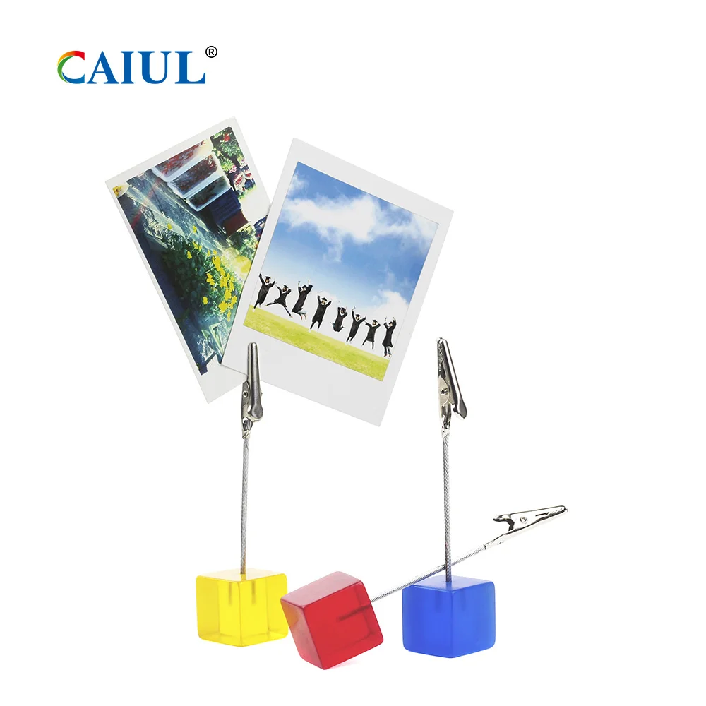 Wholesale Custom Cube Acrylic Picture Holder Tabletop Photo Memo Clip Stand Displaying Photo Stand Holder