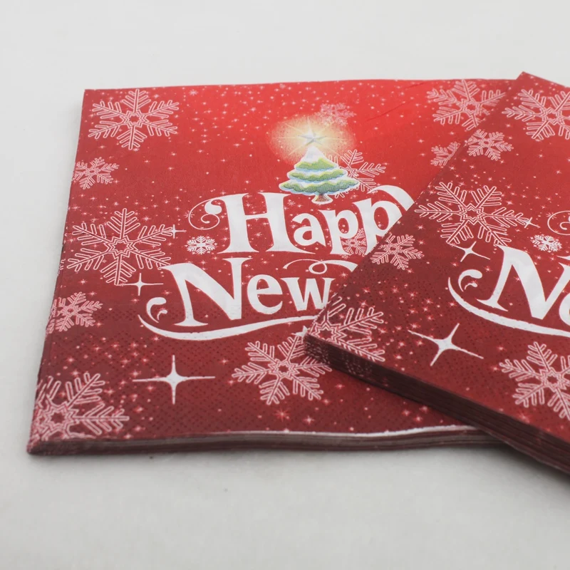 Food-grade Merry Christmas And Happe New Year Paper Napkins Tissue Napkin Servilleta For Christmas Party Decor 33*33cm Or Custom