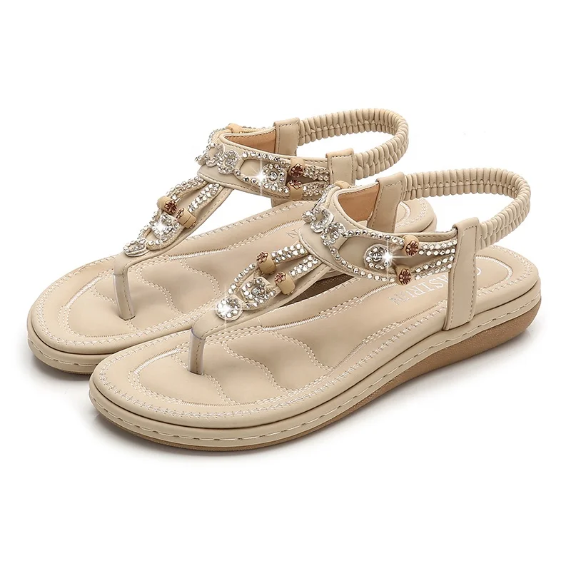 
Wholesale Fashion style rubber sole rhinestone flat women beach sandals for women and ladies Factory Price Directly 