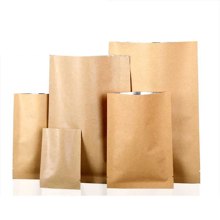 China Factory Custom Made Kraft Paper Heat Seal Aluminium Foil Paper Food Bag 3 Sides Sealable Pouch* Kraft Paper Bag China