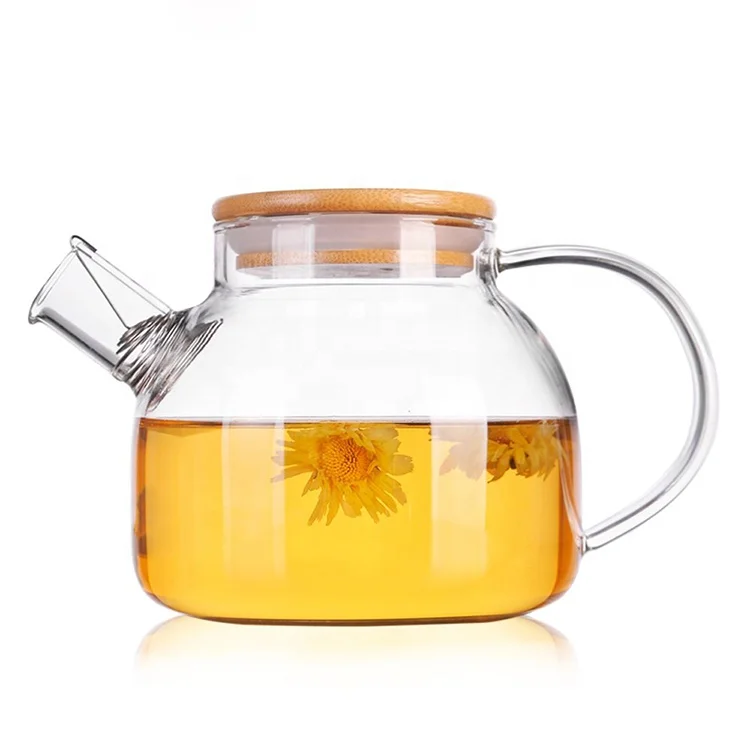 
1000ML Glass Teapot 33oz with Bamboo Lid and Stainless Steel Filter 