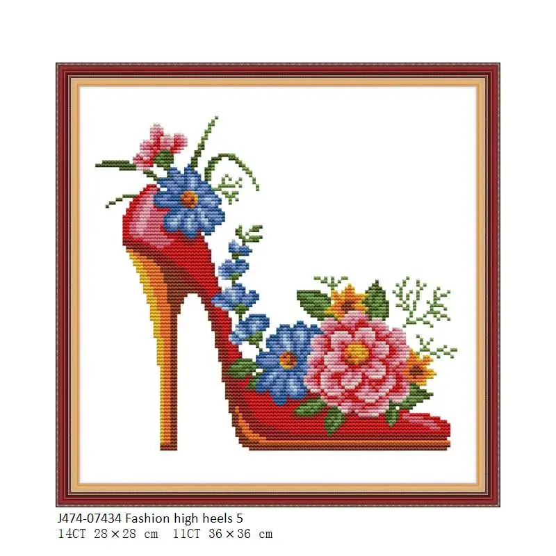 NKF Fashion high heels cross stitch shoes pattern aida cloth cotton dmc thread cross stitch kit