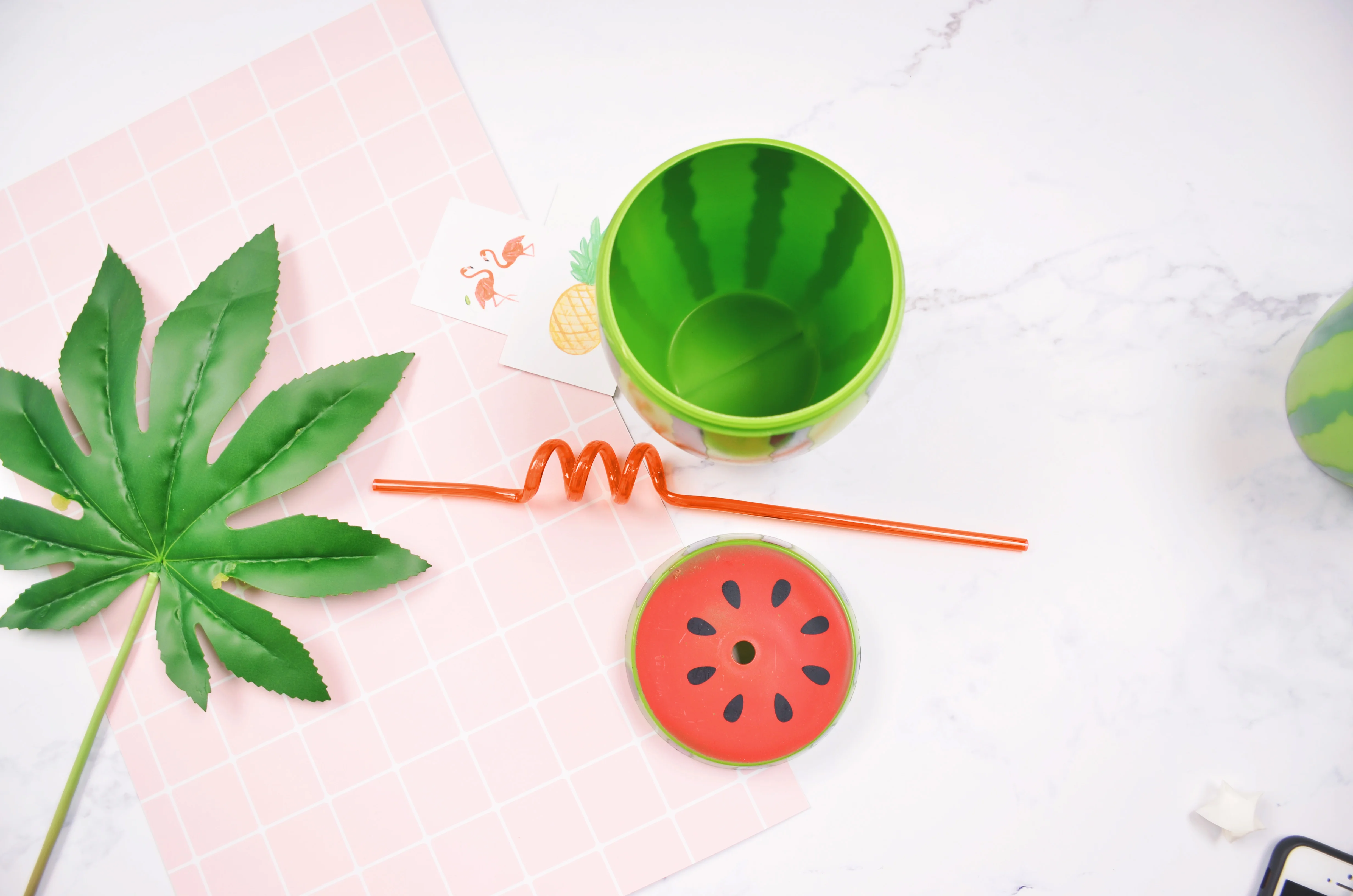 800ML Watermelon Shape Plastic Water Bottle Drinking Bottle With Straw