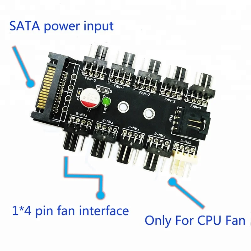 15 Pin SATA до 10 порт 12 В 3Pin/4 ШИМ вентилятора охлаждения процессора концентратора шасси