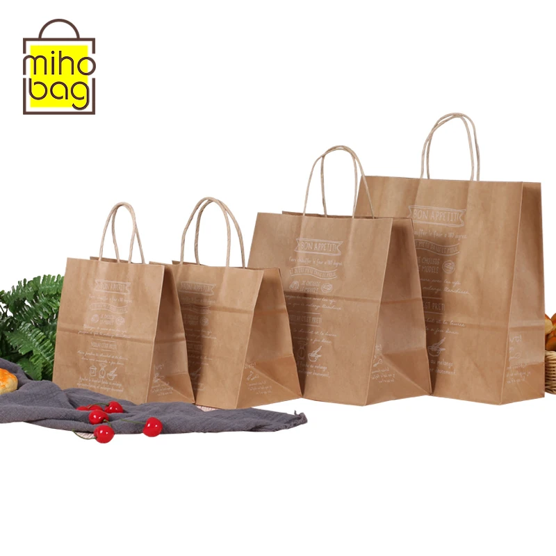 Logo Kraft Paper Packaging Bag Shopping Paper Bag Handle Bio Degradable Brown Silk Screen Printing/heat Transfer Printing Accept