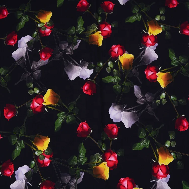 Best seller breathable soft touch rayon satin flower leaf vivid 3d digital printed fabric for dresses