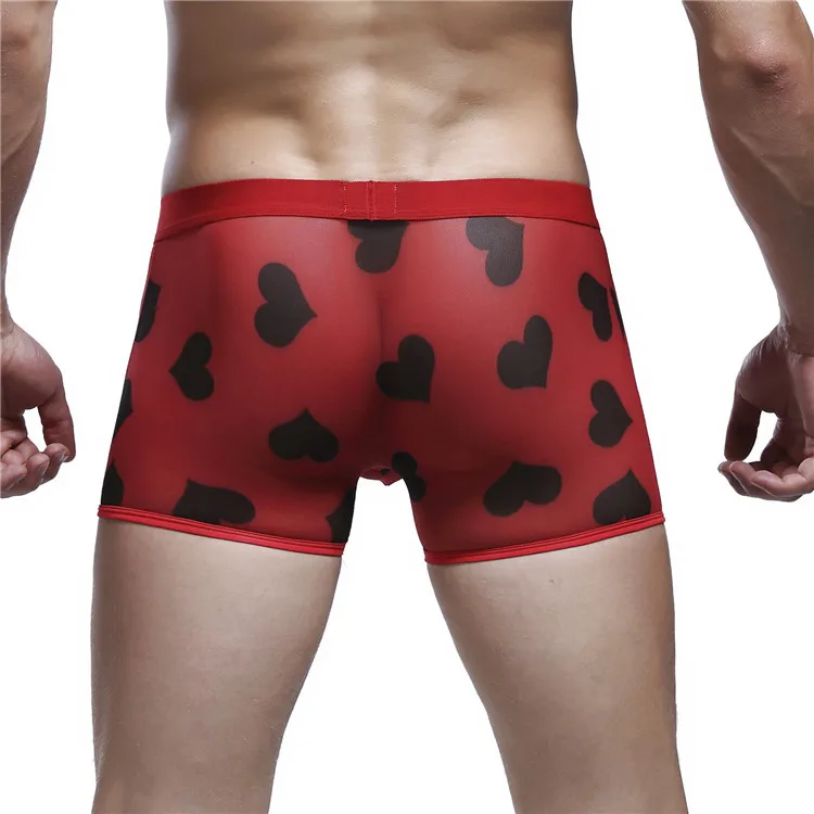 
print heart transparent mesh sexy underwear boxer briefs for men 