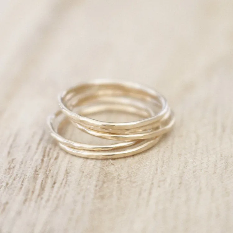 Gold Stackers Thin Gold Ring Set of 5 Ultra Thin Hammered Gold Women Jewel Ring